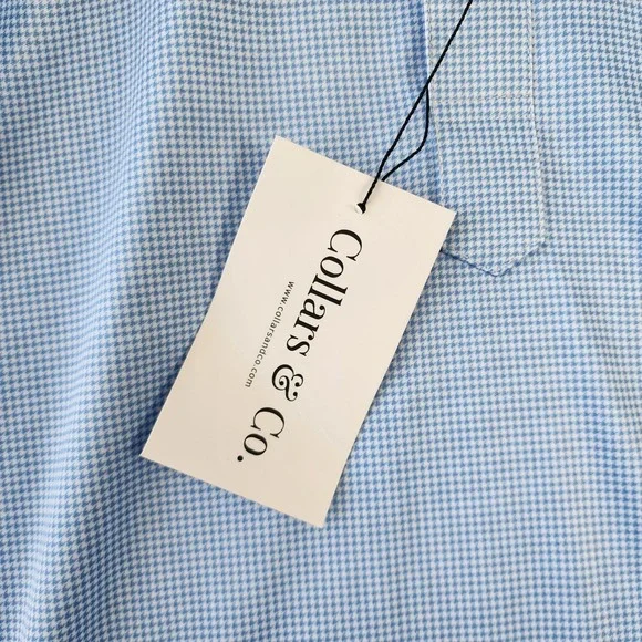 Collars & Co Polo Shirt Mens Size 2XL Blue Houndstooth Semi Spread Travel NEW - Picture 8 of 8